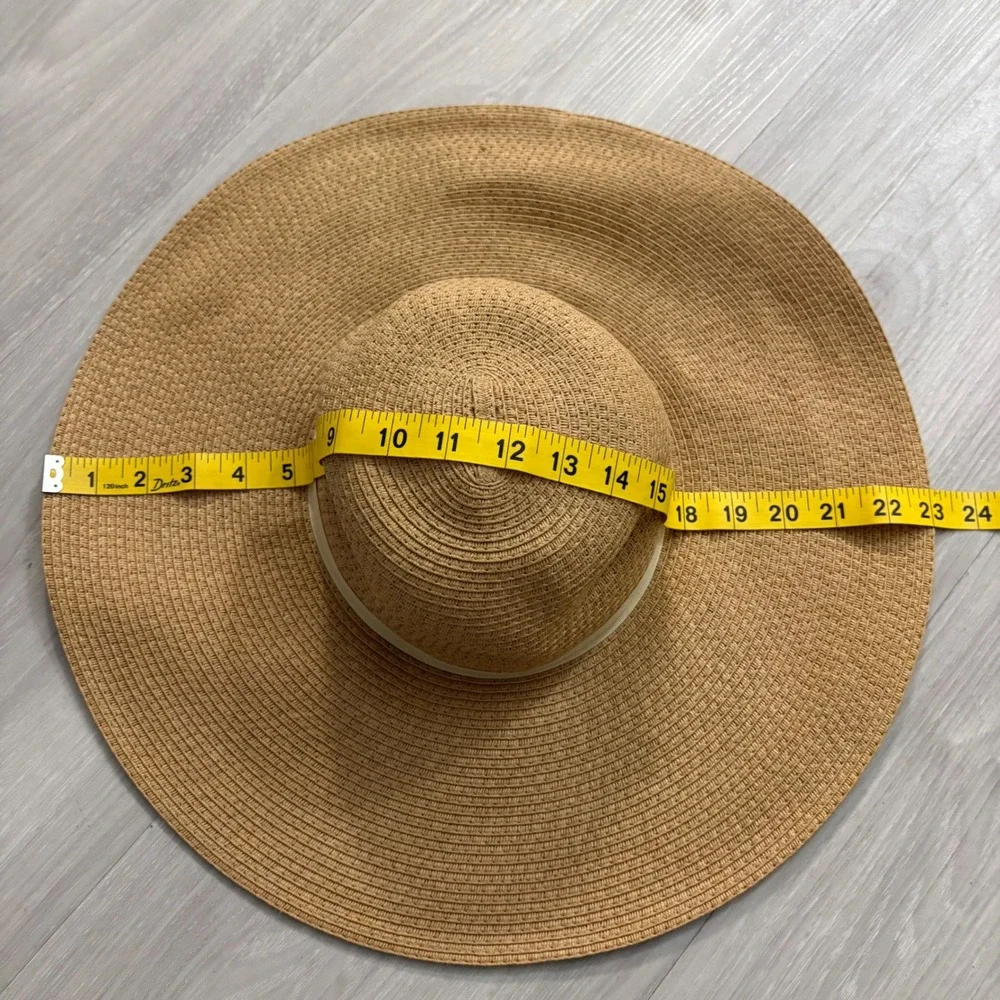 Express Hat Women Tan Oversized Floppy Straw Sun Hat Wide Brim Beach Vacation OS
